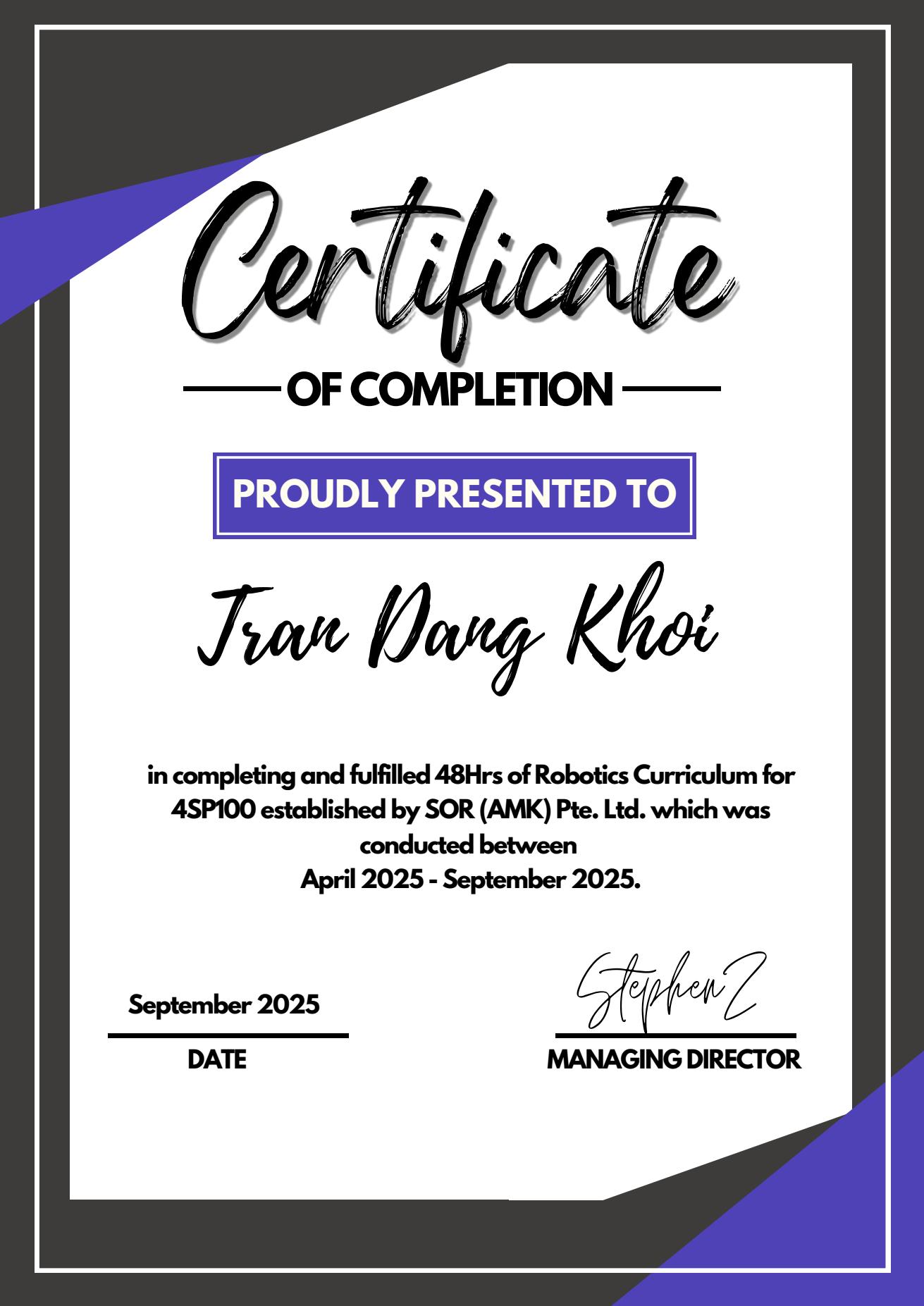 SOR 4SP100 course certificate